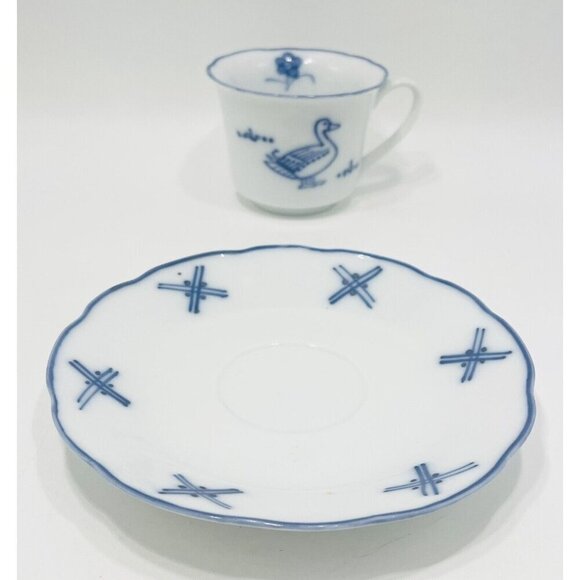 Cordon Bleu Duck Tea Cup & Saucer Porcelain de Chine C Steel Collection Blue - Picture 2 of 9